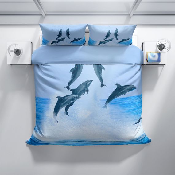 Двоспальний комплект постільної білизни Cattleya Dolphin2 3D з бавовняного сатину, 200x220 см, яскраві кольори, якісний матеріал, дихаюча структура - фото 3