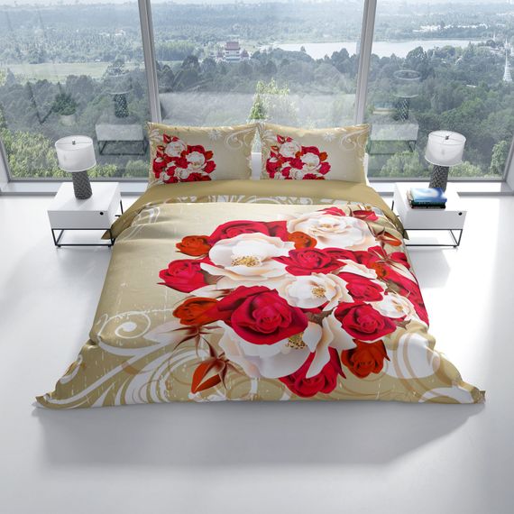 Комплект постельного белья Cattleya Rose1007 3D, хлопковый сатин, двуспальный, 200x220 см, яркая цифровая печать, воздухопроницаемая ткань, гарантии качества - фото 2