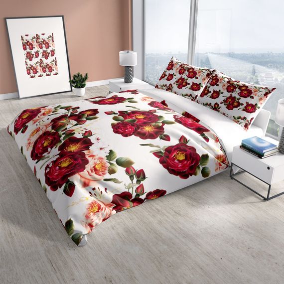 Cattleya Red Rose 3D Cotton Satin Double Duvet Cover Set - photo 1