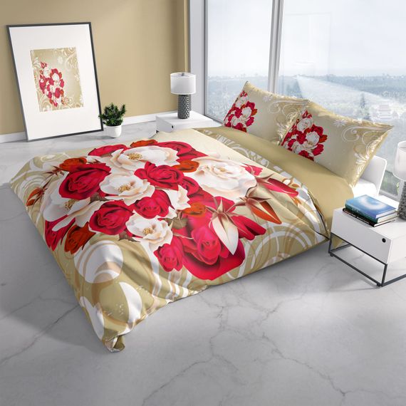 Комплект постельного белья Cattleya Rose1007 3D, хлопковый сатин, двуспальный, 200x220 см, яркая цифровая печать, воздухопроницаемая ткань, гарантии качества - фото 1