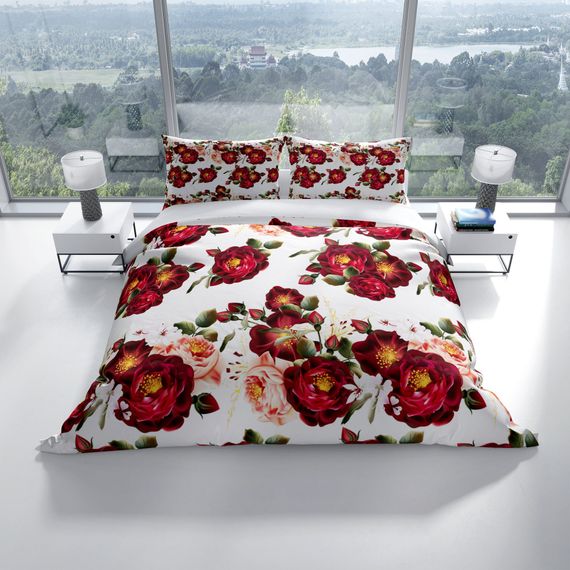Cattleya Red Rose 3D Cotton Satin Double Duvet Cover Set - photo 2