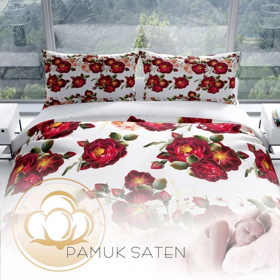 Cattleya Red Rose 3D Cotton Satin Double Duvet Cover Set - photo 4