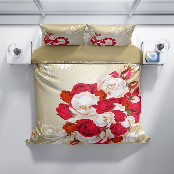 Комплект постельного белья Cattleya Rose1007 3D, хлопковый сатин, двуспальный, 200x220 см, яркая цифровая печать, воздухопроницаемая ткань, гарантии качества - фото 3