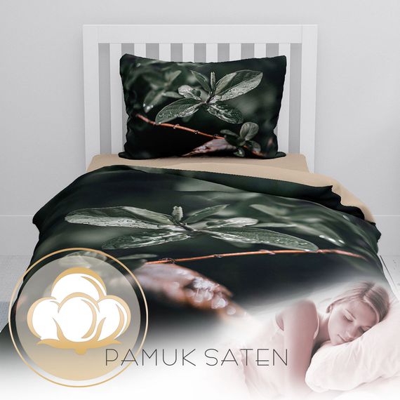 Monohome Simple Leave 3D Pamuk Saten Tek Kişilik Nevresim Takımı - fotoğraf 4