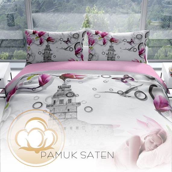 طقم غطاء لحاف مزدوج من الساتان القطني ثلاثي الأبعاد من PerlaSera Istanbul - صورة 4