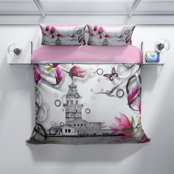 طقم غطاء لحاف مزدوج من الساتان القطني ثلاثي الأبعاد من PerlaSera Istanbul - صورة 3