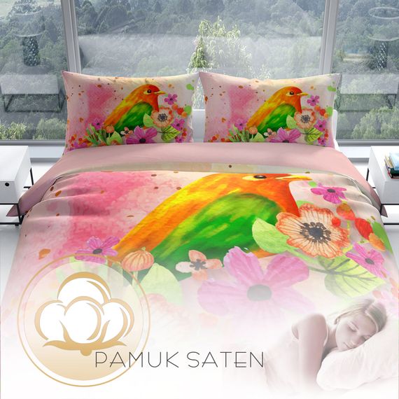 Комплект постільної білизни PerlaSera BirdNest 3D з бавовняного атласу для двоспального ліжка 200x220 см з яскравим цифровим друком - фото 4