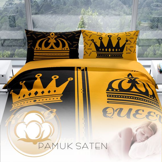 Комплект двуспального постельного белья PerlaSera King-Queen 3D из сатинового хлопка, 200x220 см, с яркими цифровыми принтами и высококачественными наволочками - фото 4