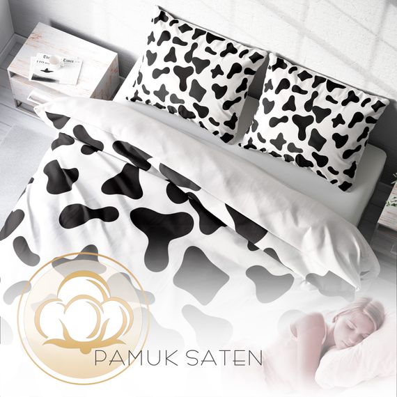 Набор постельного белья Monohome Cow 3D из хлопкового сатина для двуспальной кровати с цифровым принтом и высокой долговечностью 200x220 см - фото 4