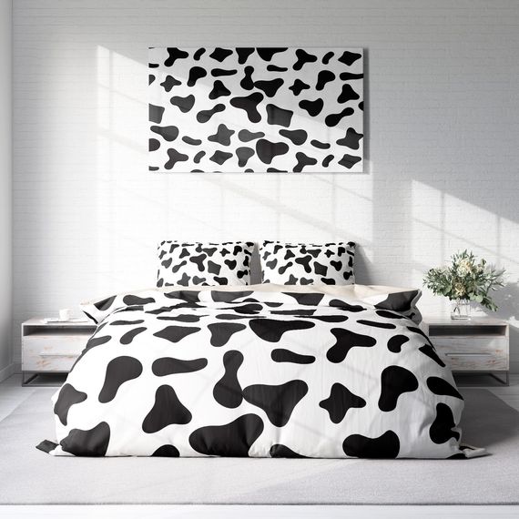 Набор постельного белья Monohome Cow 3D из хлопкового сатина для двуспальной кровати с цифровым принтом и высокой долговечностью 200x220 см - фото 3