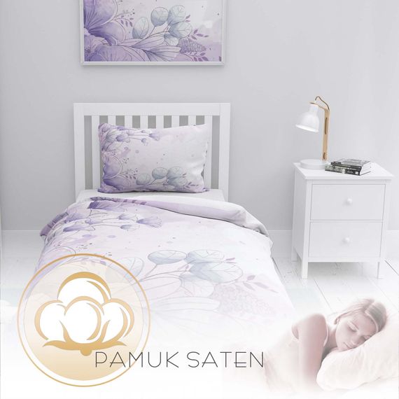 MonoHome Soft Lilac 3D Cotton Satin Single Duvet Cover Set - photo 4