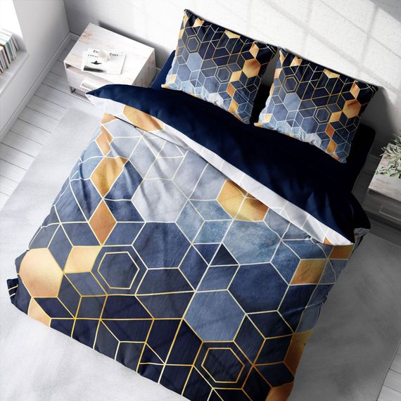 Комплект постільної білизни MonoHome Arty Blue 3D з бавовняного сатину для двоспального ліжка, 200x220 см, яскраві кольори, органічний друк - фото 1