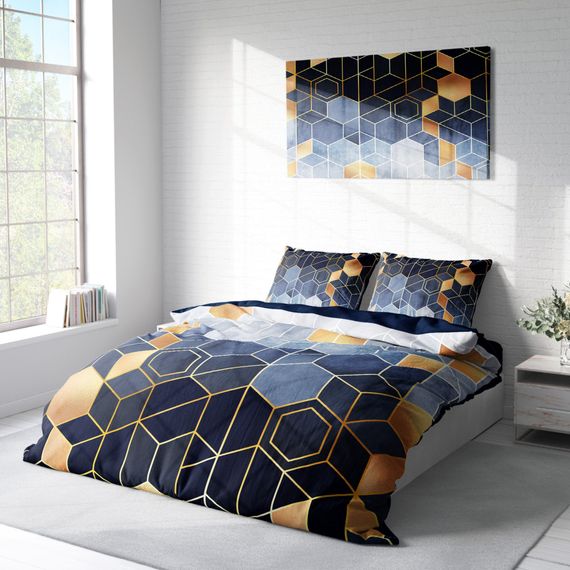 Комплект постільної білизни MonoHome Arty Blue 3D з бавовняного сатину для двоспального ліжка, 200x220 см, яскраві кольори, органічний друк - фото 2