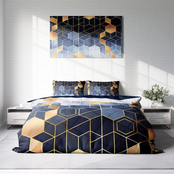 Комплект постільної білизни MonoHome Arty Blue 3D з бавовняного сатину для двоспального ліжка, 200x220 см, яскраві кольори, органічний друк - фото 3