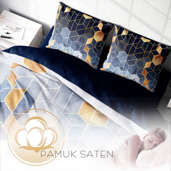 Комплект постільної білизни MonoHome Arty Blue 3D з бавовняного сатину для двоспального ліжка, 200x220 см, яскраві кольори, органічний друк - фото 4