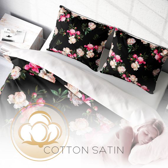 Набір постільної білизни MonoHome Black Flower 3D з бавовняного сатину для двоспального ліжка 200х220 см, яскраві кольори та комфортний матеріал - фото 4