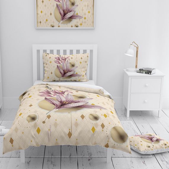 طقم غطاء لحاف مفرد من الساتان القطني ثلاثي الأبعاد من MonoHome Pink Lily - صورة 1