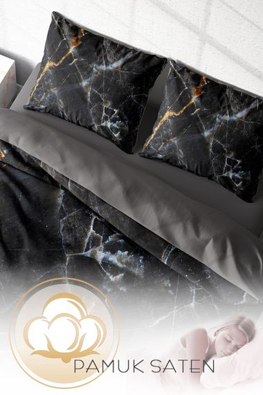 Комплект постельного белья MonoHome Lux Marble 3D из хлопкового сатина, двуспальный, 200x220 см, яркий цифровой рисунок, включает 2 подушки и простыню - фото 4