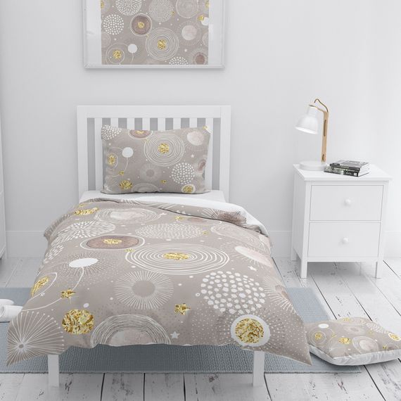 مجموعة غطاء لحاف مفرد من MonoHome Soft Circles ثلاثية الأبعاد من القطن الساتان - صورة 1