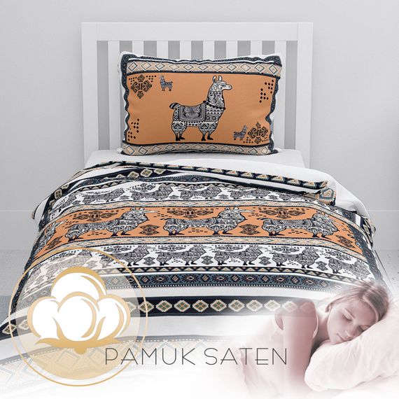 Одноразовий комплект постільної білизни MonoHome Лама Татуювання 3D з бавовняного сатину 160x220 см, яскраві кольори, м'яка текстура, антискрипучий матеріал - фото 4