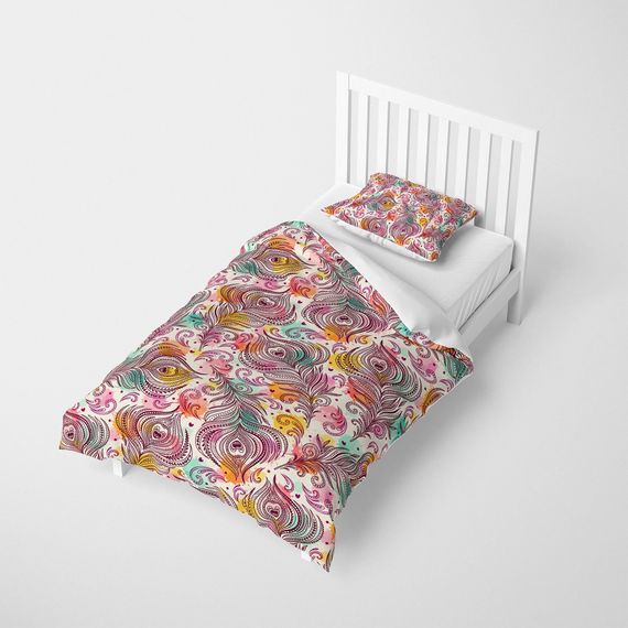 MonoHome Peacock Feathers 3D Cotton Satin Single Duvet Cover Set - photo 2