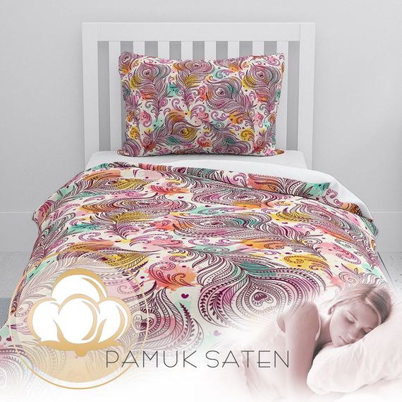 MonoHome Peacock Feathers 3D Cotton Satin Single Duvet Cover Set - photo 4