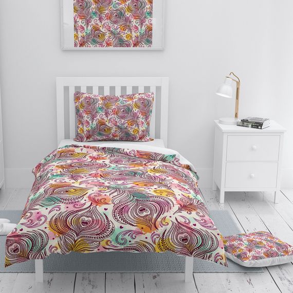 MonoHome Peacock Feathers 3D Cotton Satin Single Duvet Cover Set - photo 1