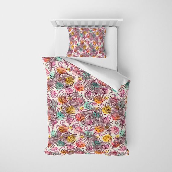 MonoHome Peacock Feathers 3D Cotton Satin Single Duvet Cover Set - photo 3