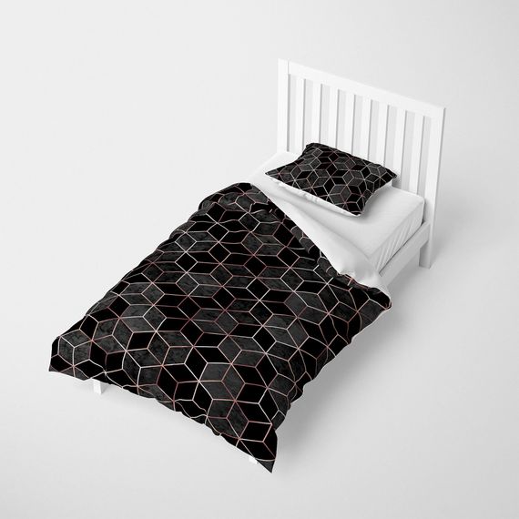 MonoHome Gold Cube 3D طقم غطاء لحاف مفرد من الساتان القطني - صورة 2