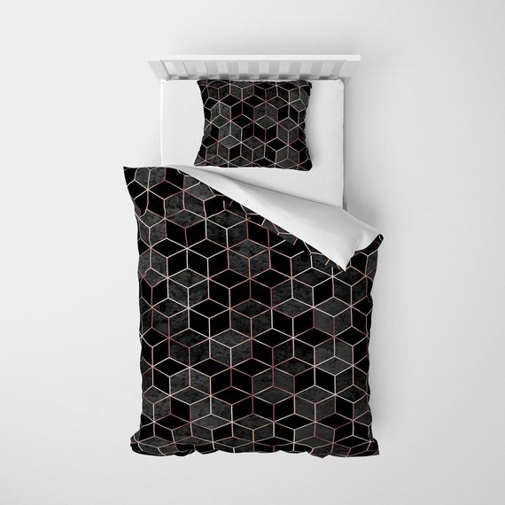 MonoHome Gold Cube 3D طقم غطاء لحاف مفرد من الساتان القطني - صورة 3