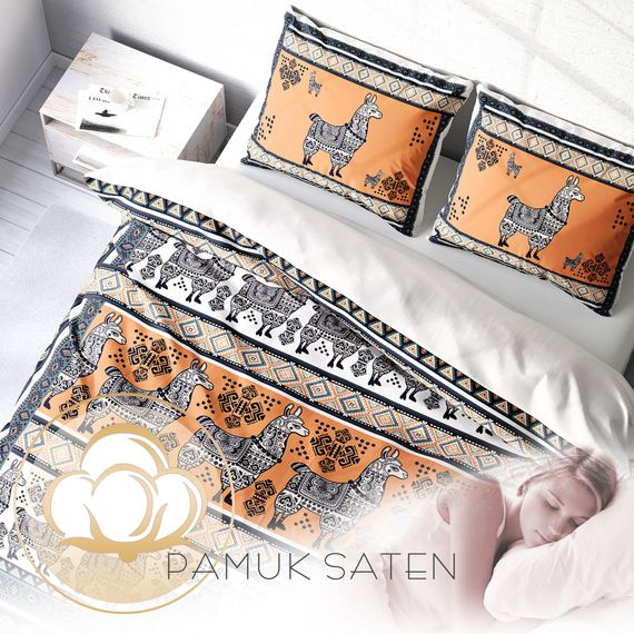 Комплект постельного белья двуспальный MonoHome Lama Tattoo 3D из хлопкового сатина, цифровая печать, живые цвета, размер 200x220 см, мягкий и воздухопроницаемый - фото 4