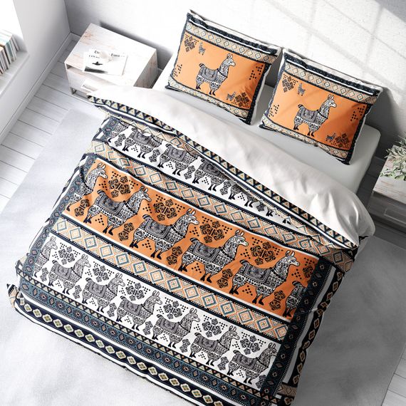 Комплект постельного белья двуспальный MonoHome Lama Tattoo 3D из хлопкового сатина, цифровая печать, живые цвета, размер 200x220 см, мягкий и воздухопроницаемый - фото 1