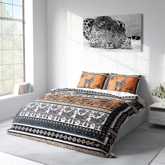 Комплект постельного белья двуспальный MonoHome Lama Tattoo 3D из хлопкового сатина, цифровая печать, живые цвета, размер 200x220 см, мягкий и воздухопроницаемый - фото 2