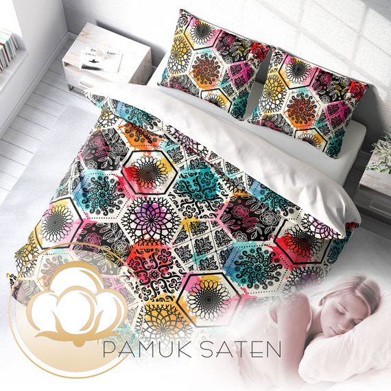 MonoHome Patchwork Tiles 3D Cotton Satin Double Duvet Cover Set - photo 4