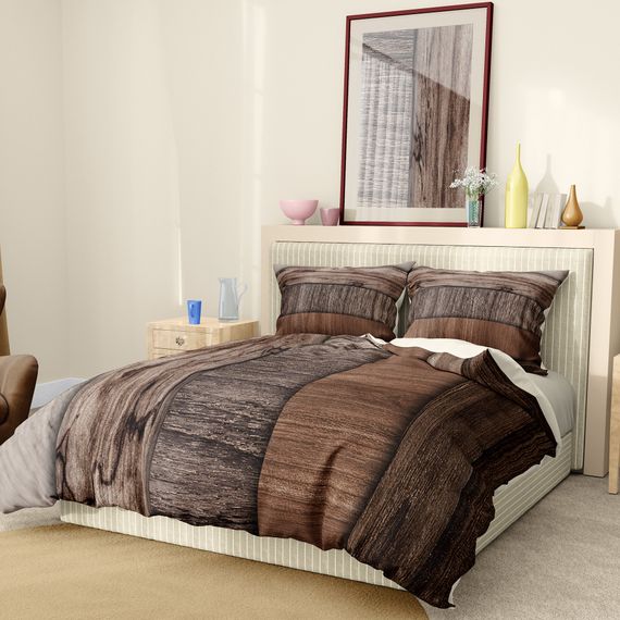 Monohome Premium Luxury Double Duvet Cover Set 3D Cotton Satin Wood Brown - photo 2