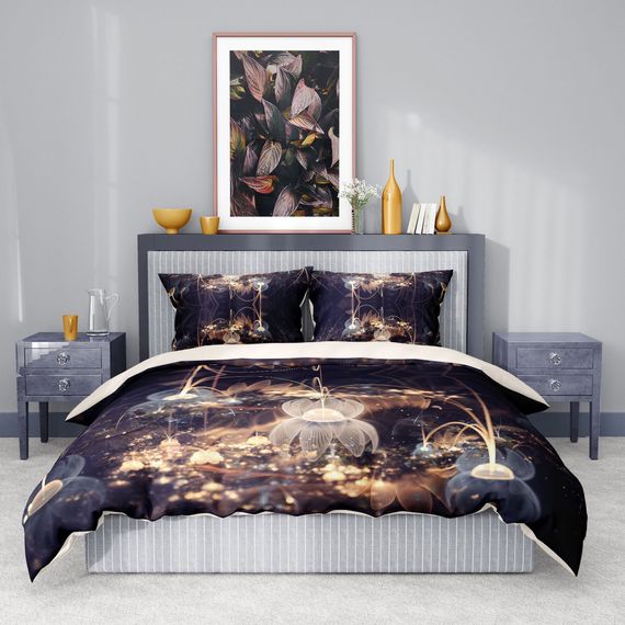 طقم غطاء لحاف مزدوج فاخر فاخر من Monohome مصنوع من القطن الساتان ثلاثي الأبعاد باللون البني اللوتس - صورة 4