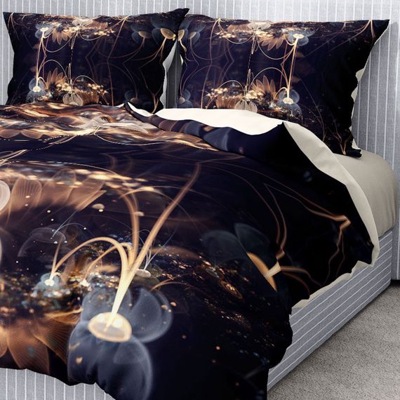 طقم غطاء لحاف مزدوج فاخر فاخر من Monohome مصنوع من القطن الساتان ثلاثي الأبعاد باللون البني اللوتس - صورة 3