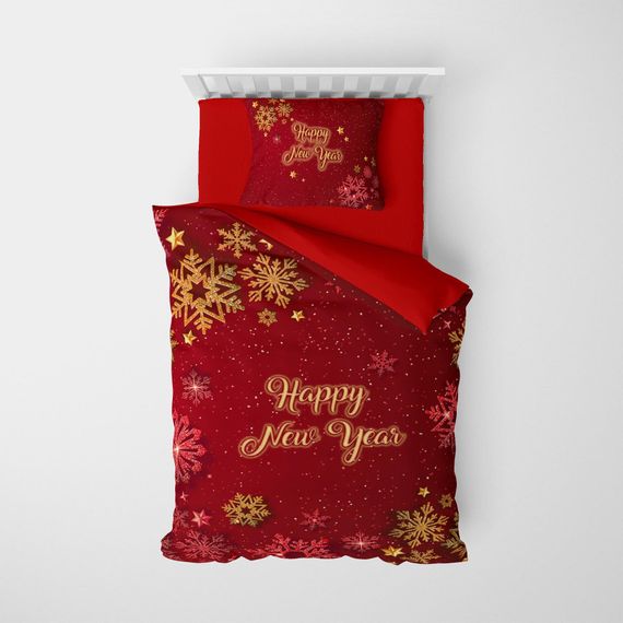 Монохом Рождественский односпальный 3D комплект постельного белья из сатина с кристаллами снега, 160x220 см, яркие цвета, высокое качество - фото 3
