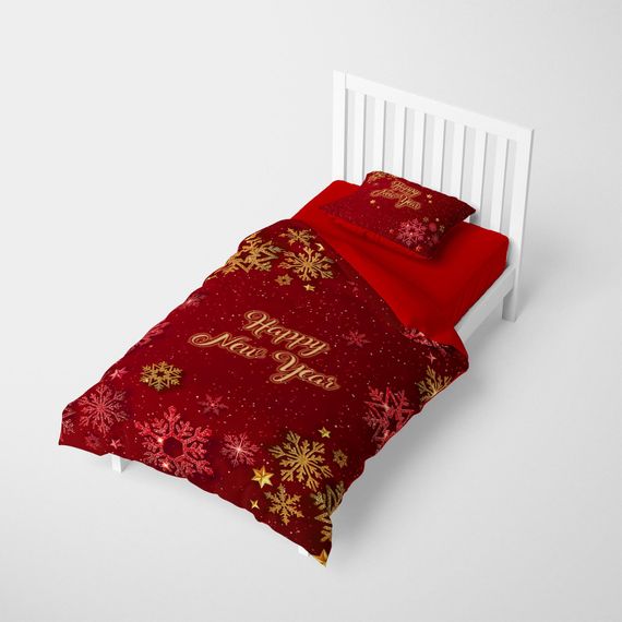 Монохом Рождественский односпальный 3D комплект постельного белья из сатина с кристаллами снега, 160x220 см, яркие цвета, высокое качество - фото 2