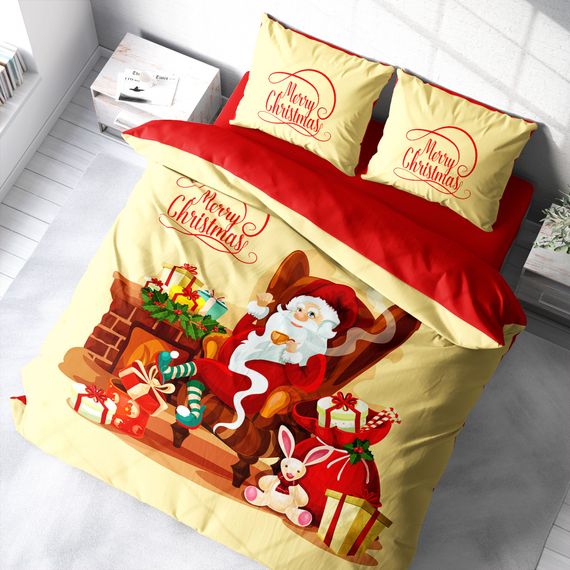 Набор постельного белья Monohome Merry Christmas 3D для двуспальной кровати из сатинового хлопка с изображением Санта-Клауса 200x220 см - фото 1