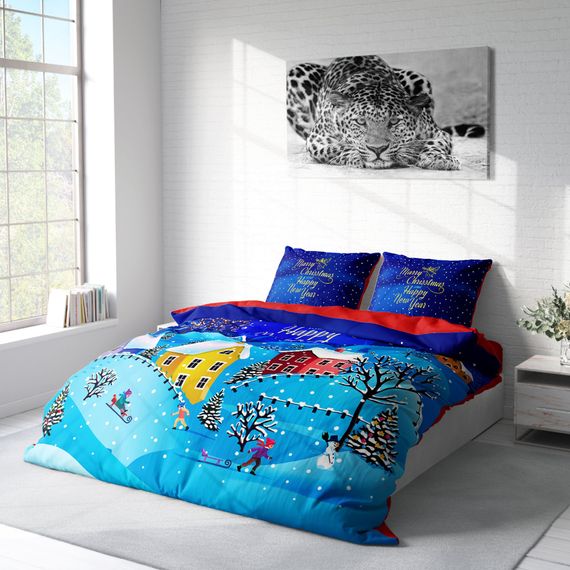 Monohome Christmas Ornament Merry Christmas Double 3D Duvet Cover Set Cotton Satin Snow - photo 2