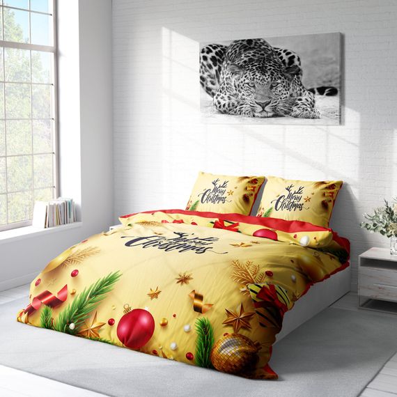 Комплект постельного белья Monohome Merry Christmas, двуспальный, 3D, 200x220 см, хлопковый сатин, желтый, с живыми цветами и оригинальным дизайном - фото 2