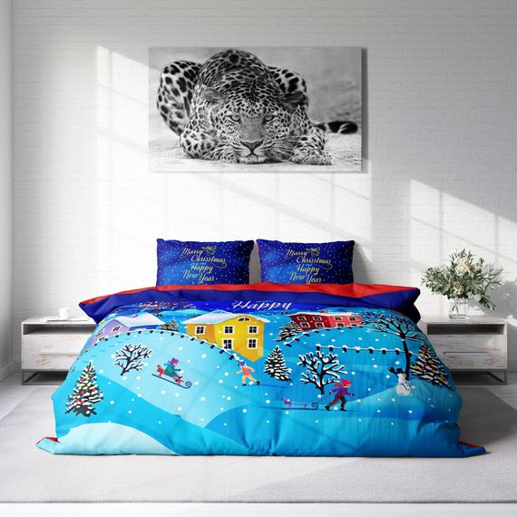 Monohome Christmas Ornament Merry Christmas Double 3D Duvet Cover Set Cotton Satin Snow - photo 3
