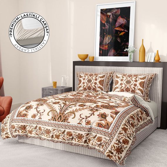 Monohome Premium Luxury Double Duvet Cover Set 3D Cotton Satin Brown Figure - photo 1