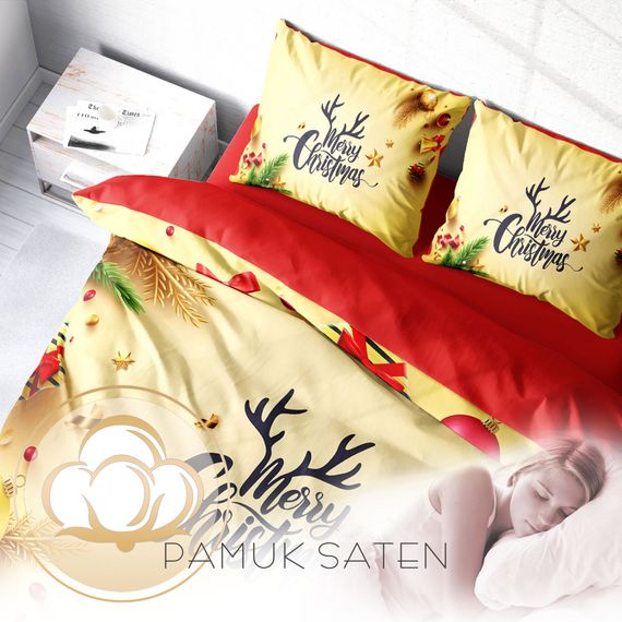 Комплект постельного белья Monohome Merry Christmas, двуспальный, 3D, 200x220 см, хлопковый сатин, желтый, с живыми цветами и оригинальным дизайном - фото 4