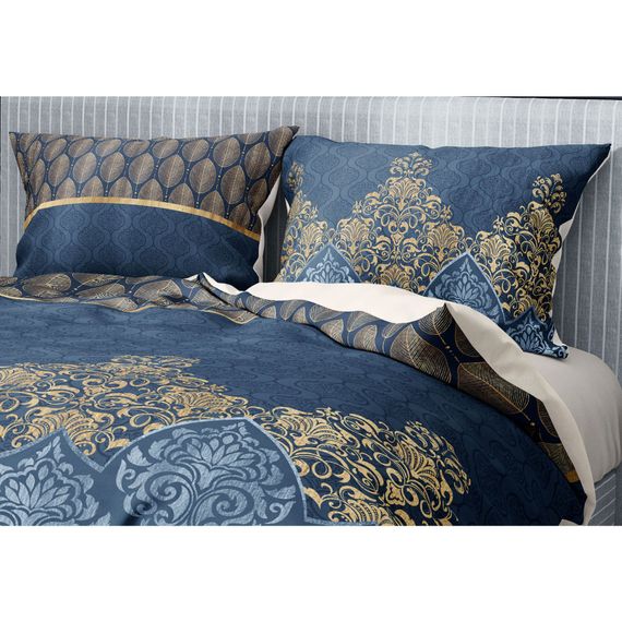 Monohome Premium Luxury Double Duvet Cover Set 3D Cotton Satin Blue Damask - photo 5