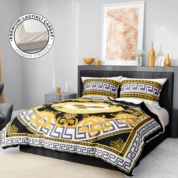 Люкс набір постільної білизни Monohome Premium 3D з сатину та бавовни жовтого кольору, 200x220 см, м'яка, дихаюча, з живими фарбами - фото 1