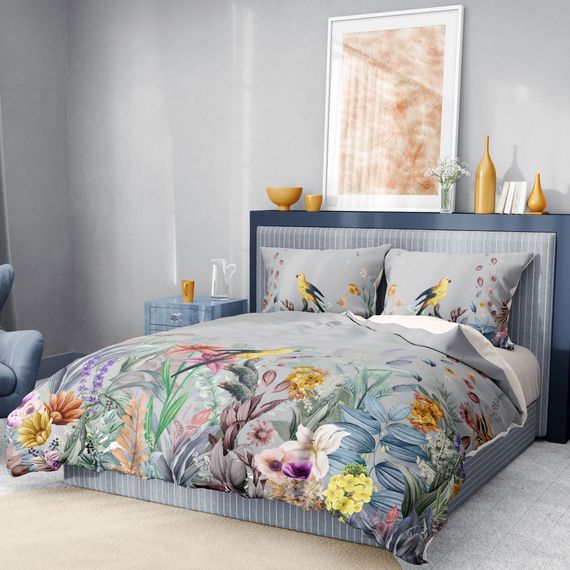 Набор постельного белья MonoHome Premium Luxury с 3D узором "Цветы леса" для двойной кровати, 82 нитки, органический хлопок, яркие цвета и комфорт - фото 2