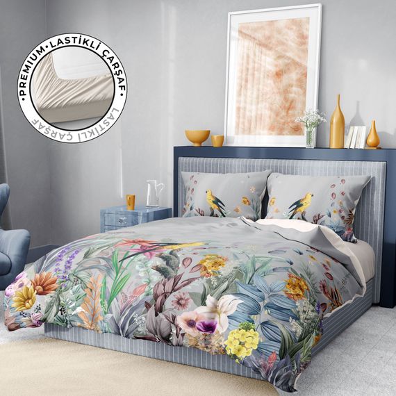 Набор постельного белья MonoHome Premium Luxury с 3D узором "Цветы леса" для двойной кровати, 82 нитки, органический хлопок, яркие цвета и комфорт - фото 1