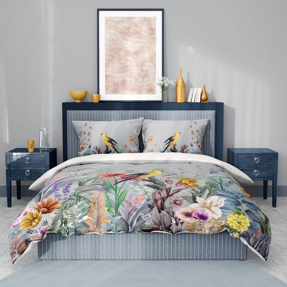 Набор постельного белья MonoHome Premium Luxury с 3D узором "Цветы леса" для двойной кровати, 82 нитки, органический хлопок, яркие цвета и комфорт - фото 4